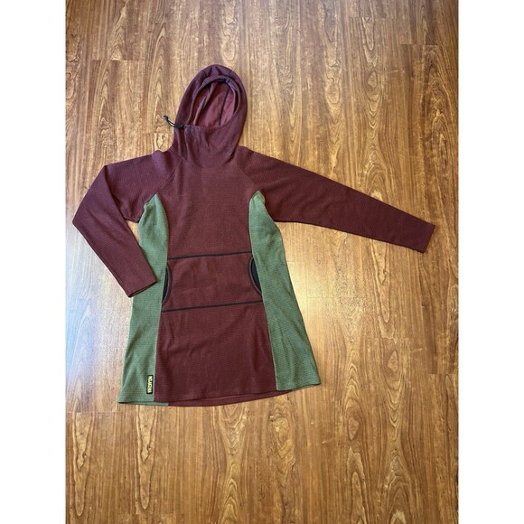 Melanzana Hooded Micro Grid Fleece Dress Hoody Red & Green Women’s Size XL - Picture 1 of 7